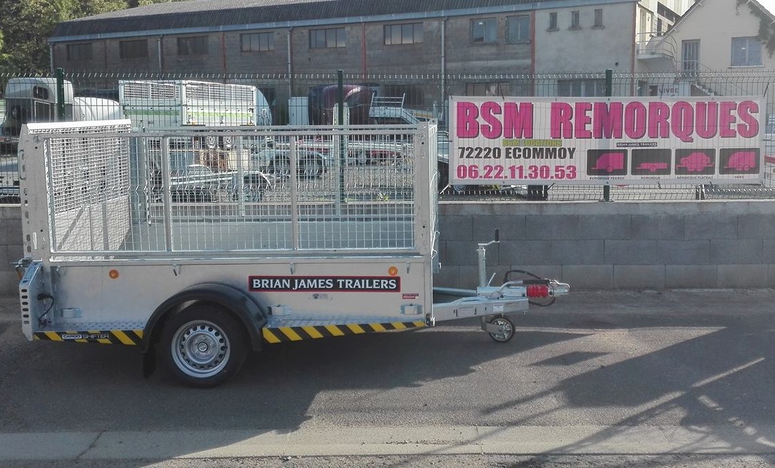 Location remorque motoculture paysagiste utilitaire avec rehausses grillagées + pont de